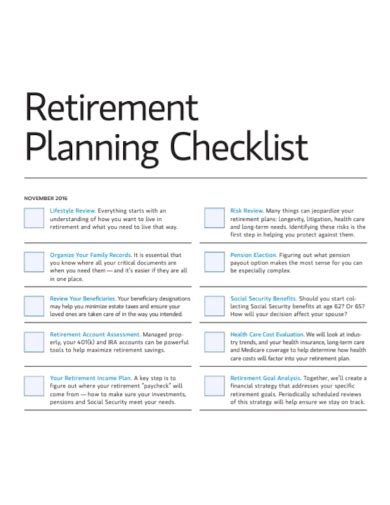 Printable Retirement Checklist
